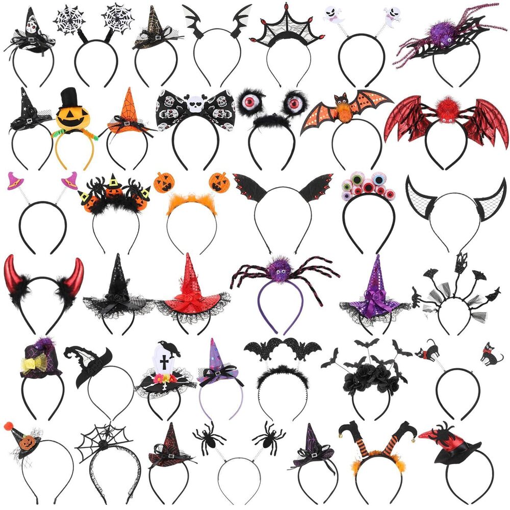 4318 40 Pcs Halloween Headband Assorted Halloween Element Hair Bat Spider